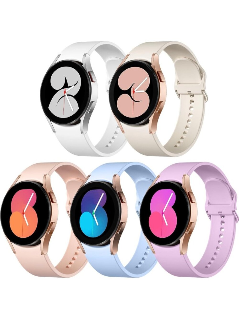 5 Pack No Gap Silicone Sport Bands for Galaxy Watch 7 6 5 4 FE - Soft
